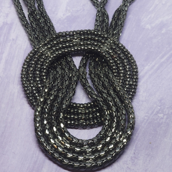 Express Signed Gunmetal Chain Mesh Knot Runway Statement Necklace - Picture 7 of 9